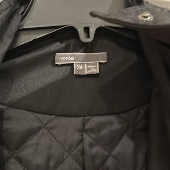 VINCE Black Women's Bomber Jacket with leather trim and attached hood - Picture 6 of 9